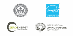 Living Lab Certifications; Net-Zero Energy logo; LEED Platinum logo, energy star logo
